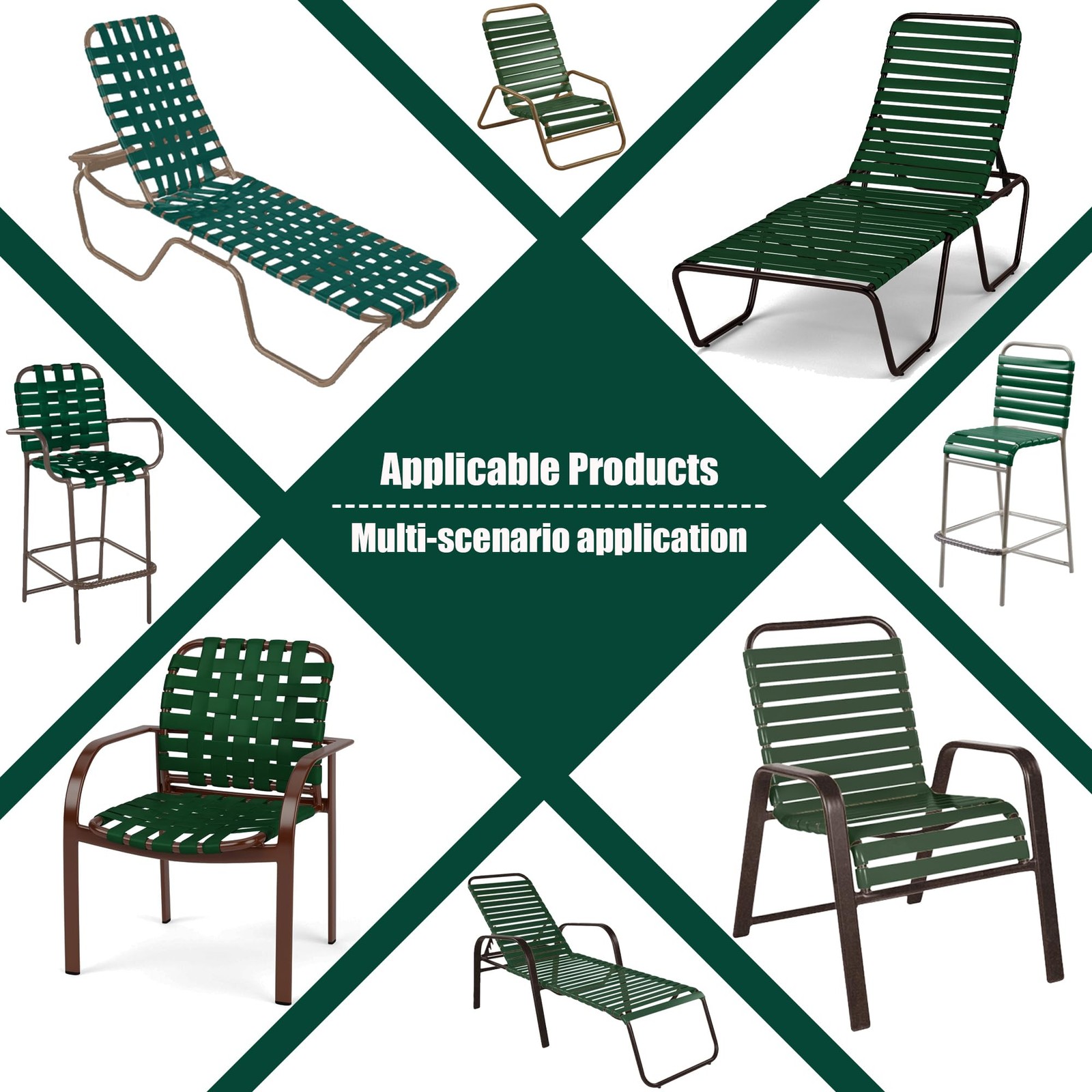 Lumpro Vinyl Straps for Patio Chair 20 Ft strap + 20 rivets, Dark Green