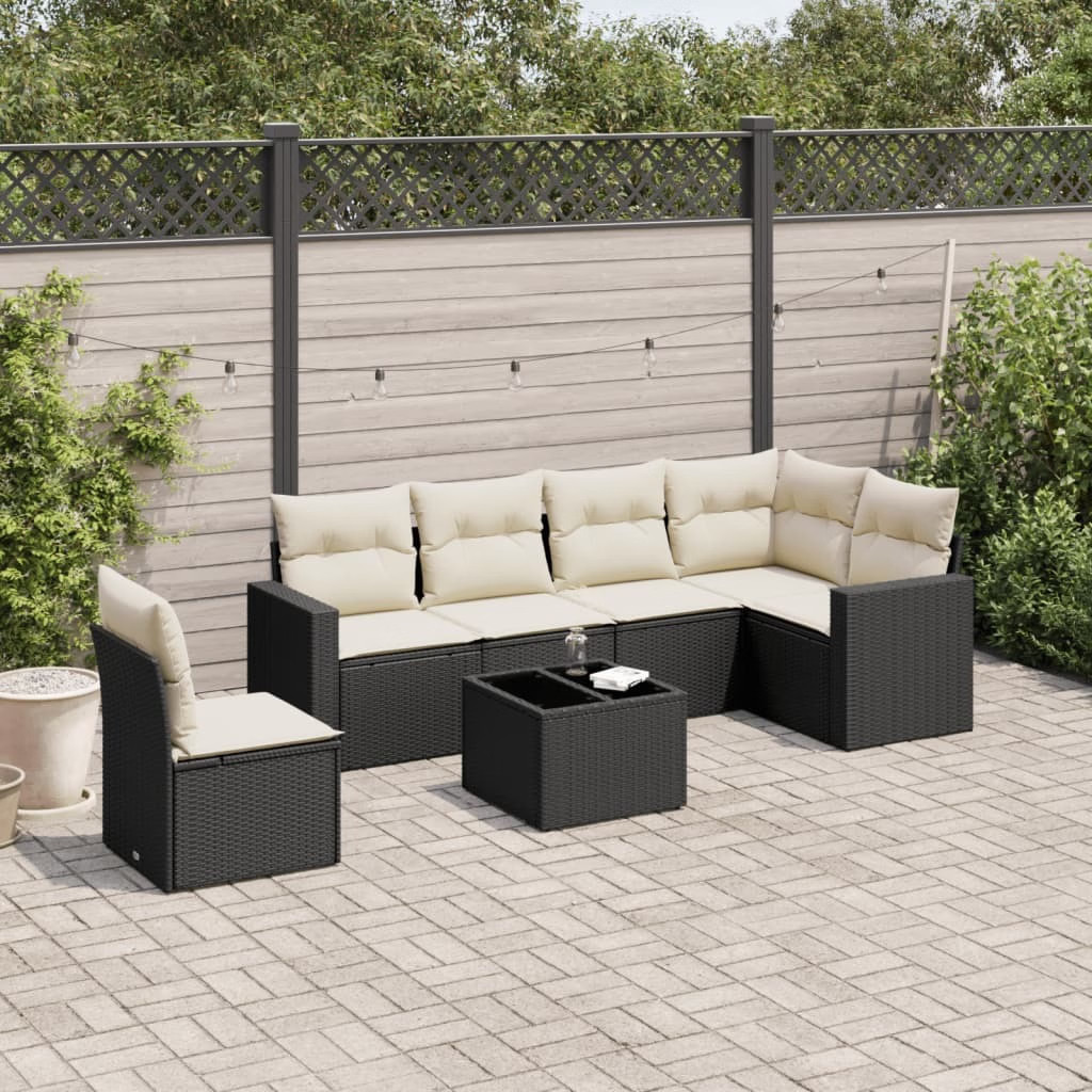 Garden Sofa Set Black PE Rattan, Powder-Coated Steel, Tempered Glass