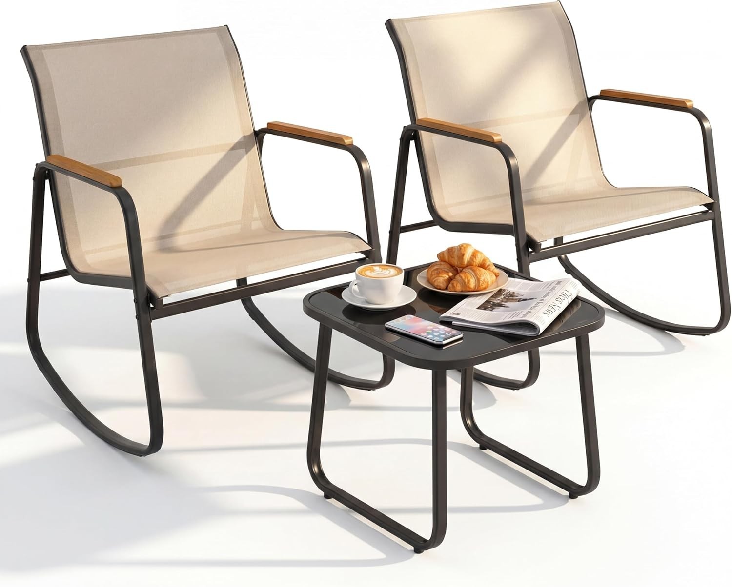 Patio Rocking Bistro Set, 3 Piece Durable Textilene Outdoor Furniture Set