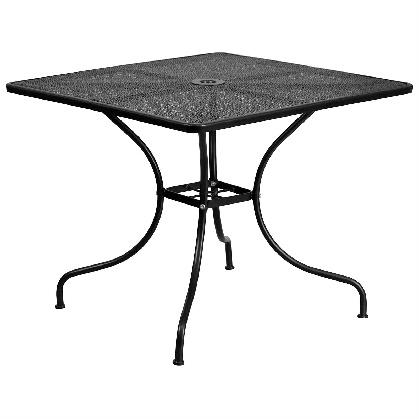 Bowery Hill 5 Piece 36″ Square Steel Flower Print Patio Dining Set in Black