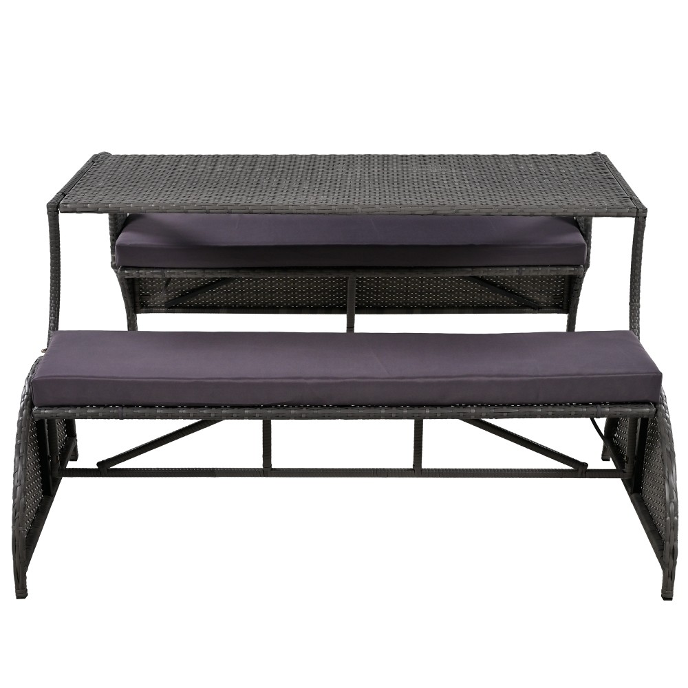 Versatile Outdoor Loveseat 2 Seats Sofa Convert to 4 Seats & Table Garden & Lawn