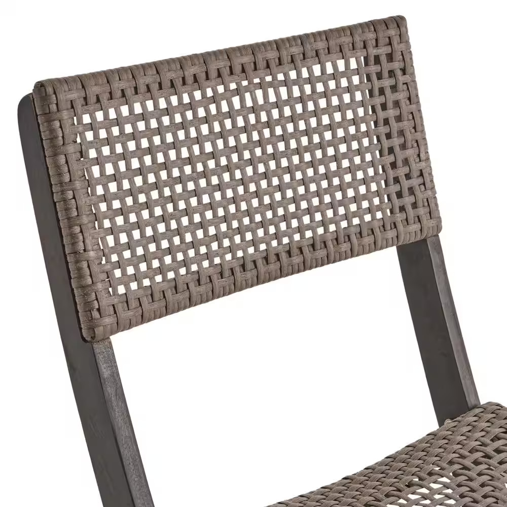 Set of 2 Outdoor Acacia Foldable Wicker Chairs, Gray+Brown, for Restaurants, Pat