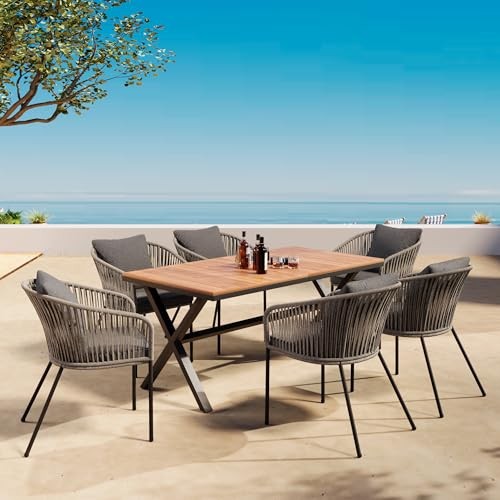GDFStudio 7-Piece Patio Dining Set, All-Weather Outdoor Furniture with Grey
