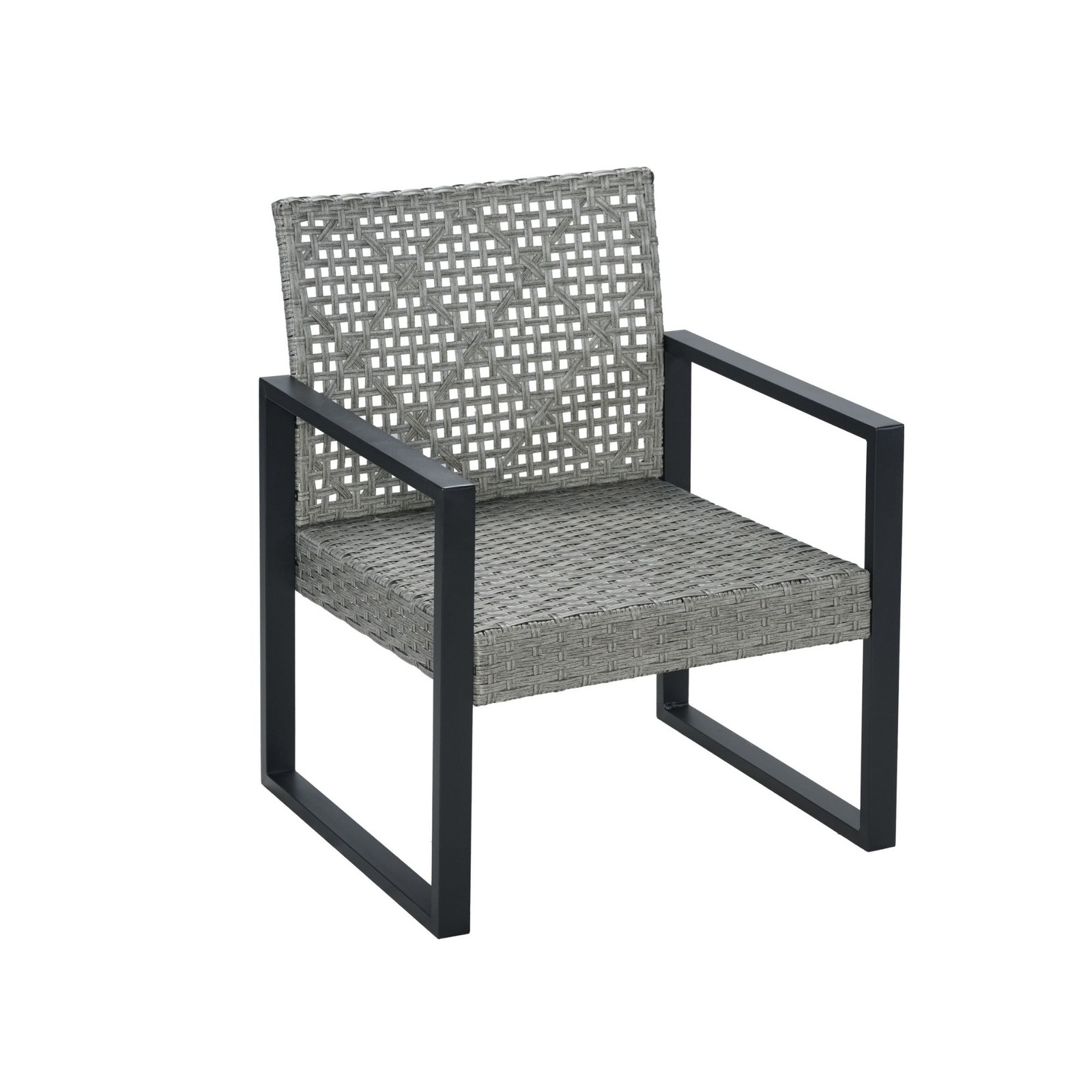 4-Piece Patio Furniture Set Rattan Acacia Wood Table Blue Cushion Outdoor Gray