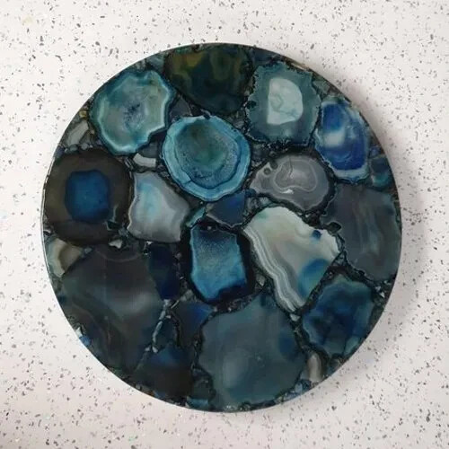 “Agate Blue Geode Coffee Table Top | Sofa Side Center Table Stone Decor”