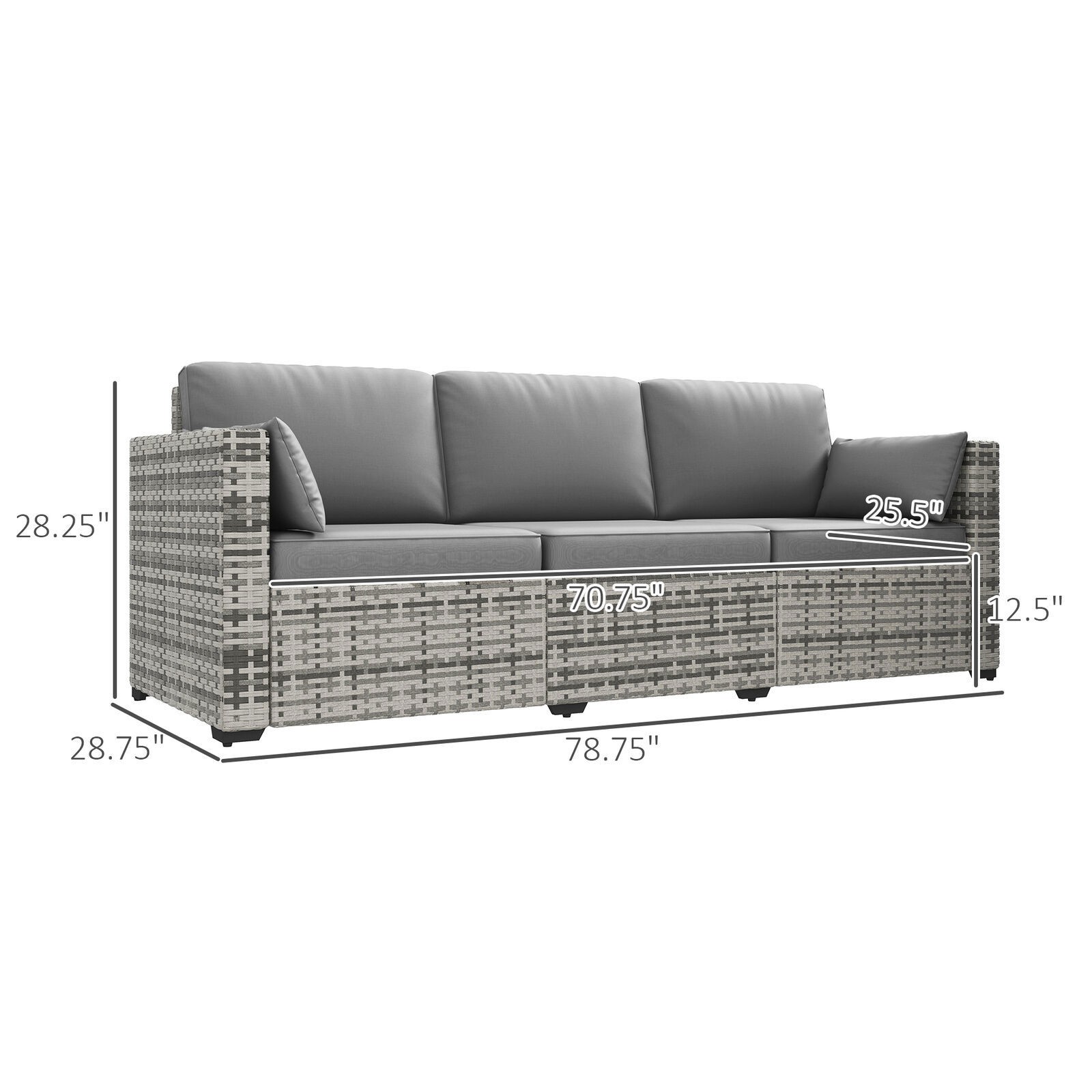 3-Seat Wicker Patio Couch PE Rattan Sofa Outdoor Furniture Deep Seating Cushions