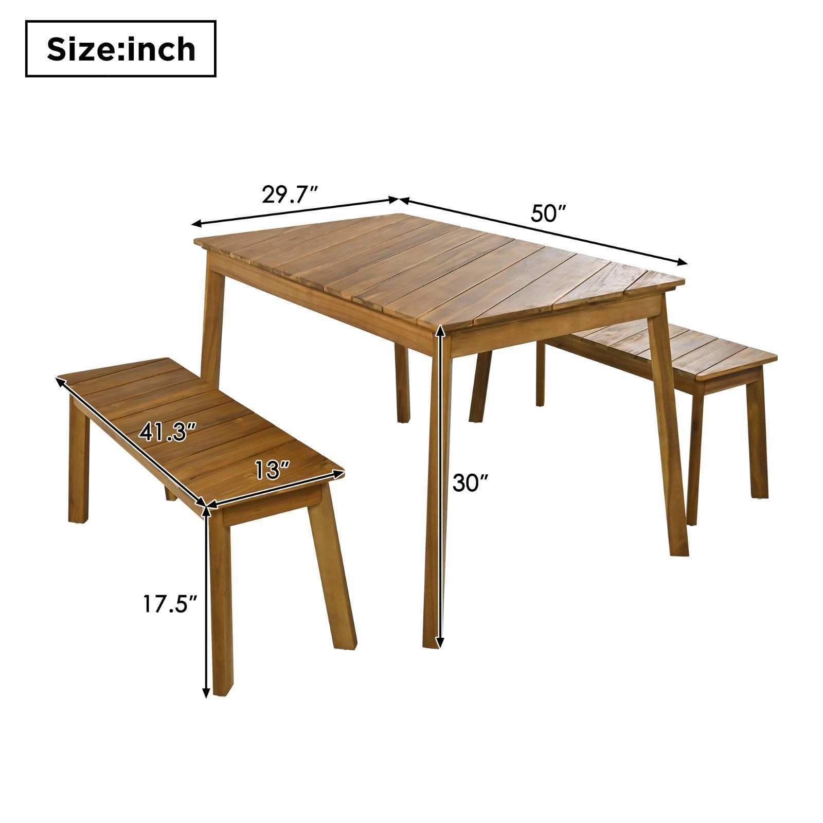 GO 3 Pieces Acacia Wood Table Bench Dining Set for Outdoor & Indoor Furniture