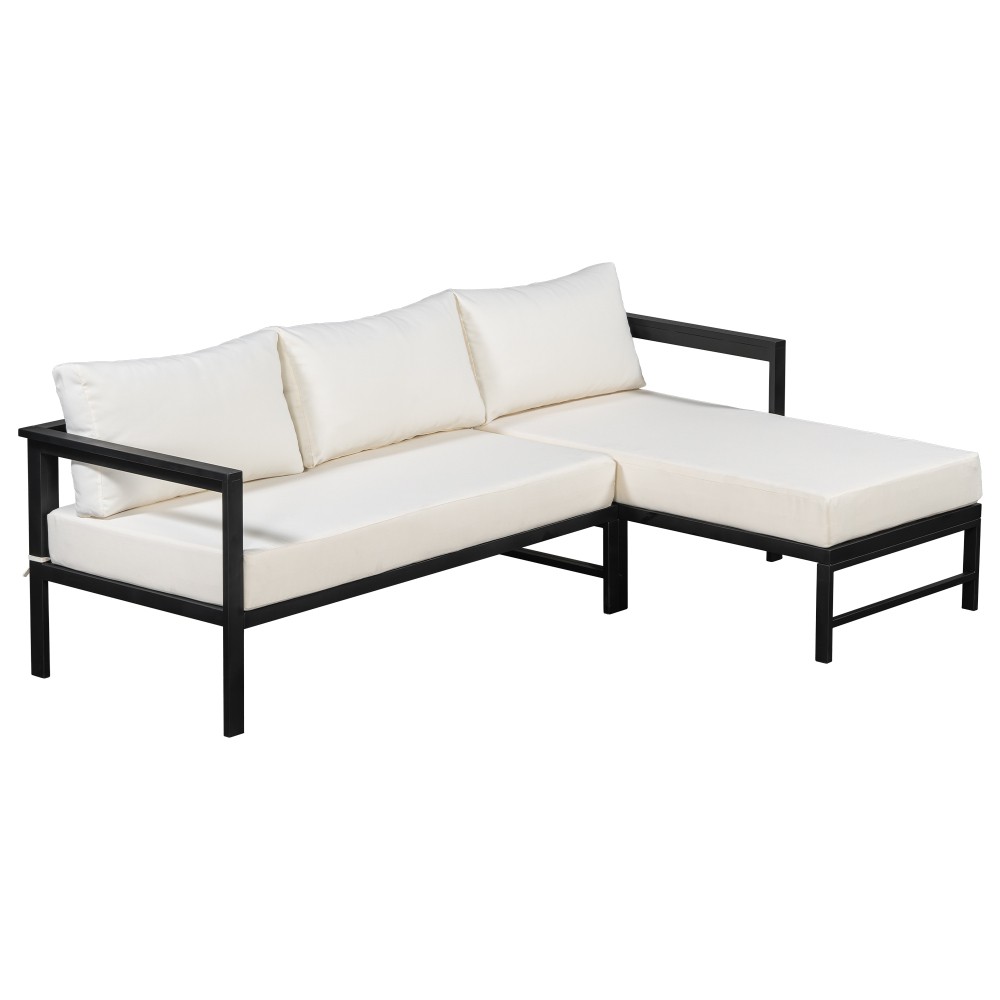 Outdoor L-Shaped Sofa Set with Thick Cushions & Weather-Resistant Iron Frame