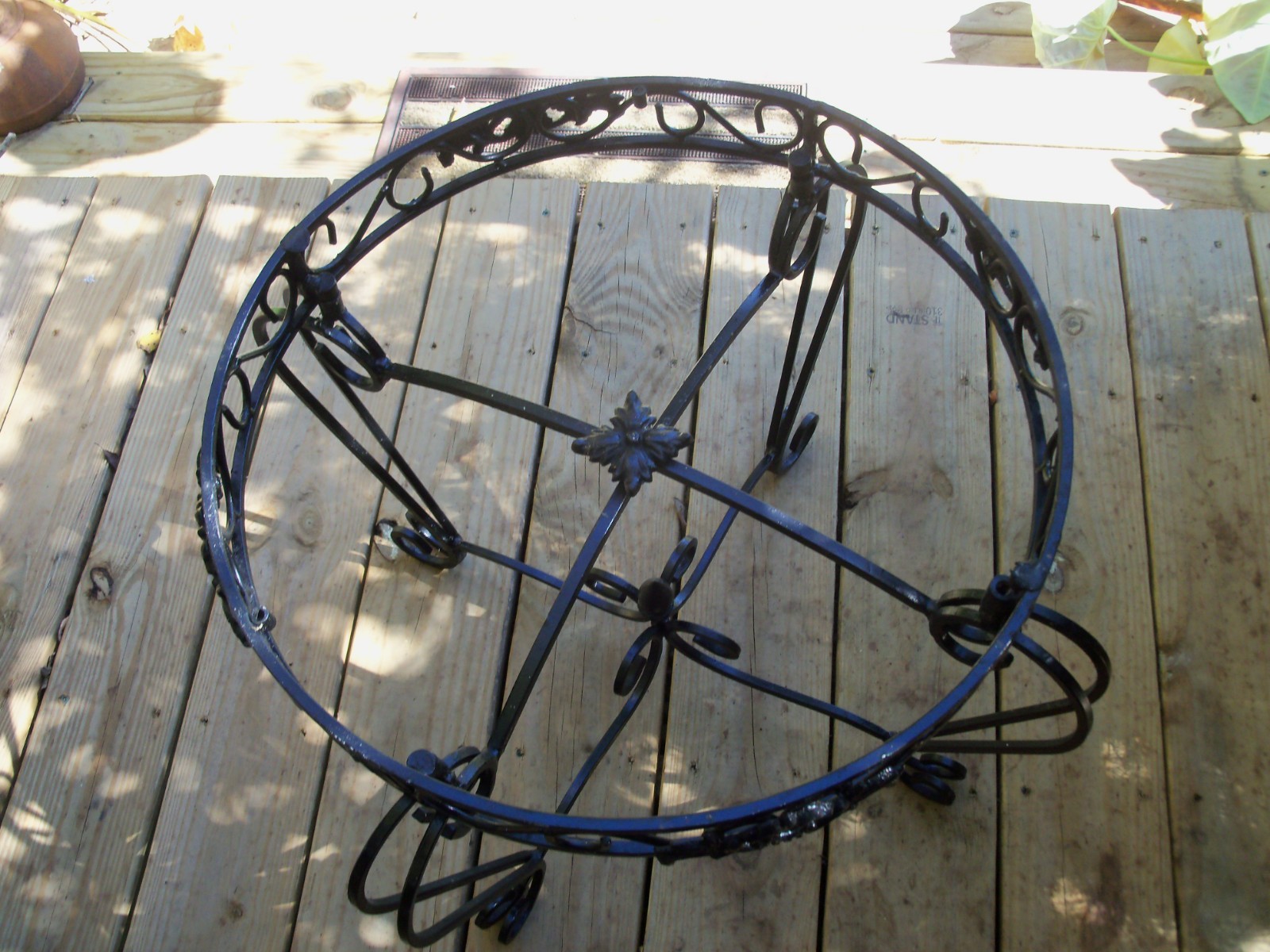 Vintage Wrought Iron Patio Table Copper Top Solid, Ornate, Folds