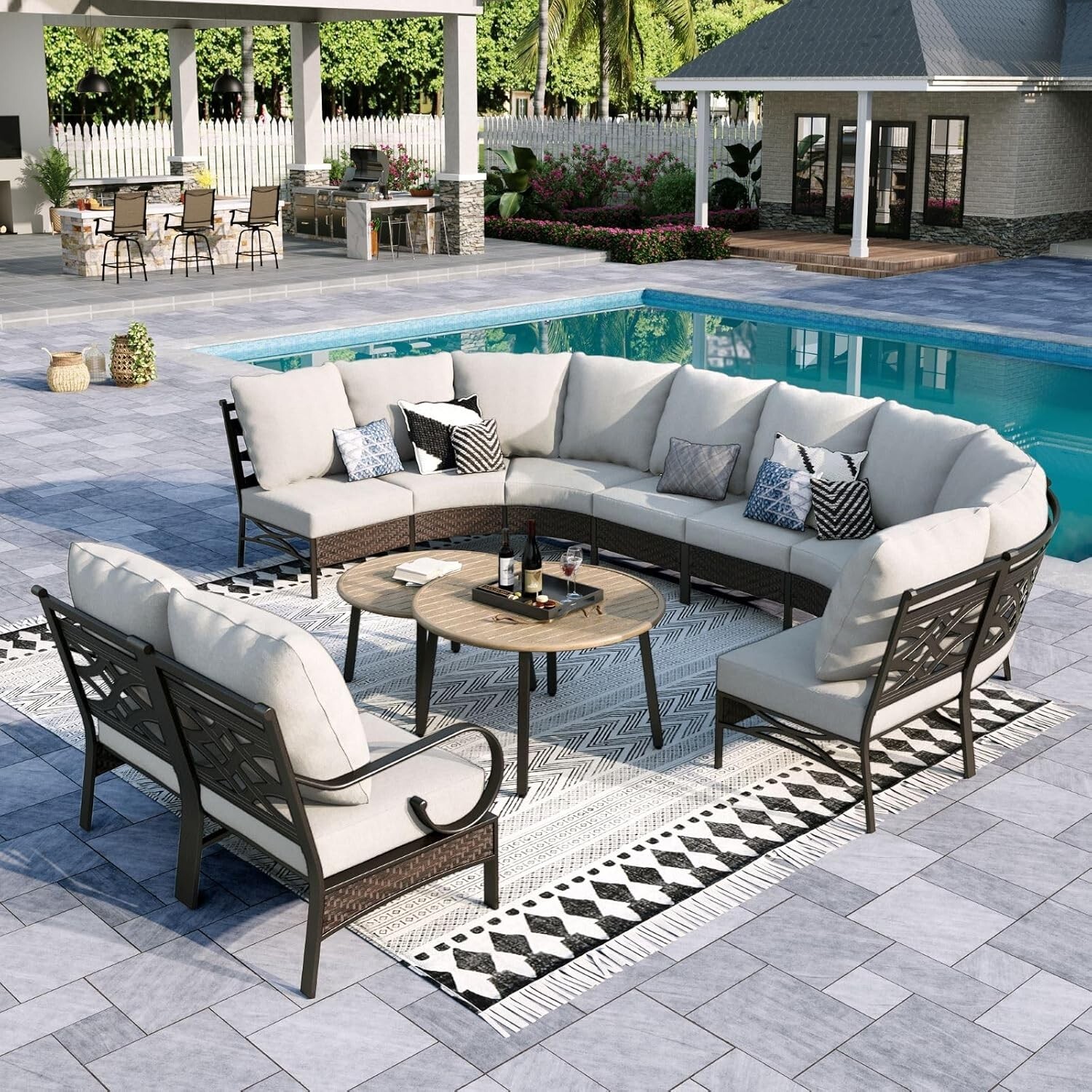 12 Pcs Curved Patio Furniture Set Outdoor Sectional Rattan Sofa Conversation Set