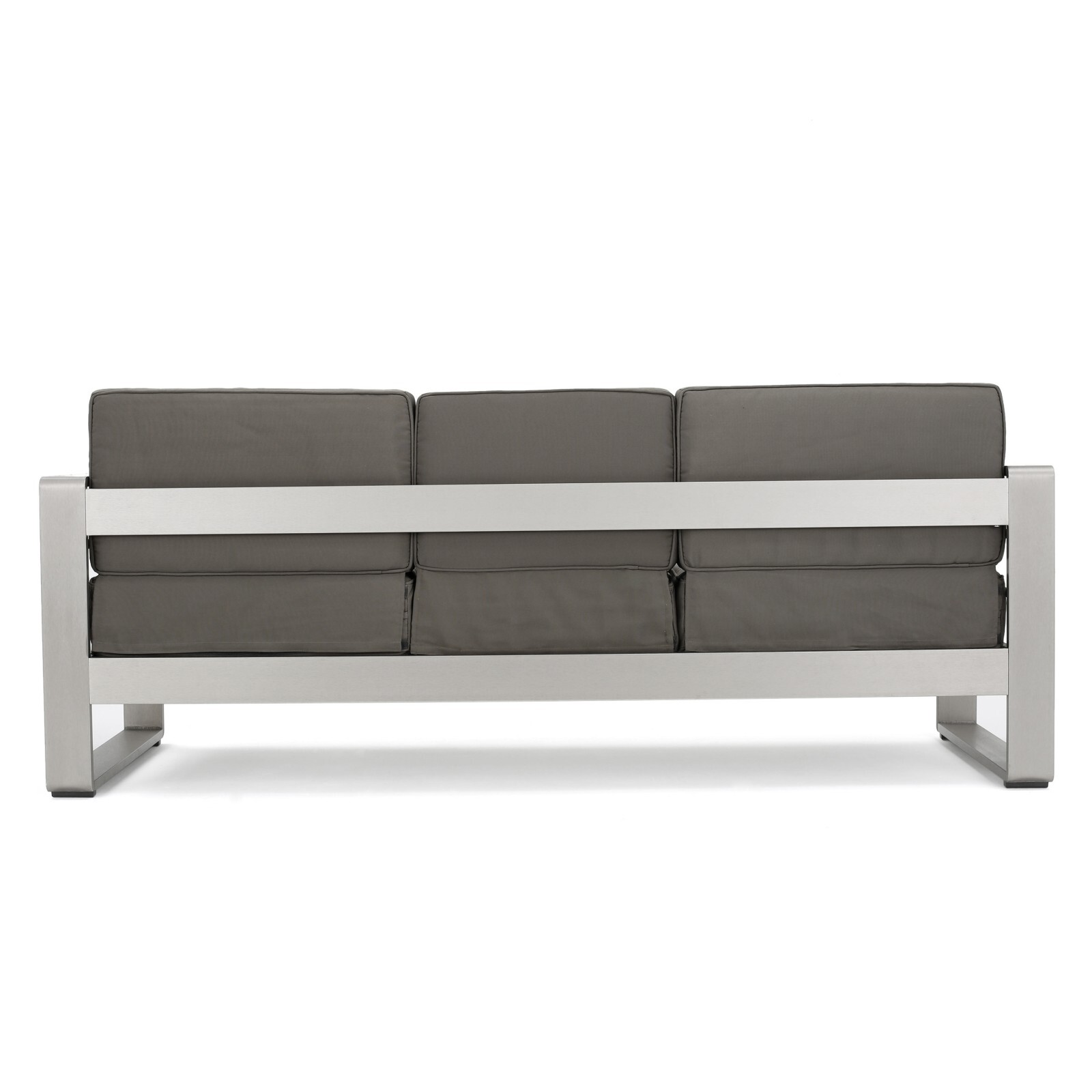 Crested Bay Outdoor Modern Convertible Aluminum Khaki Sofa with Tray Insert
