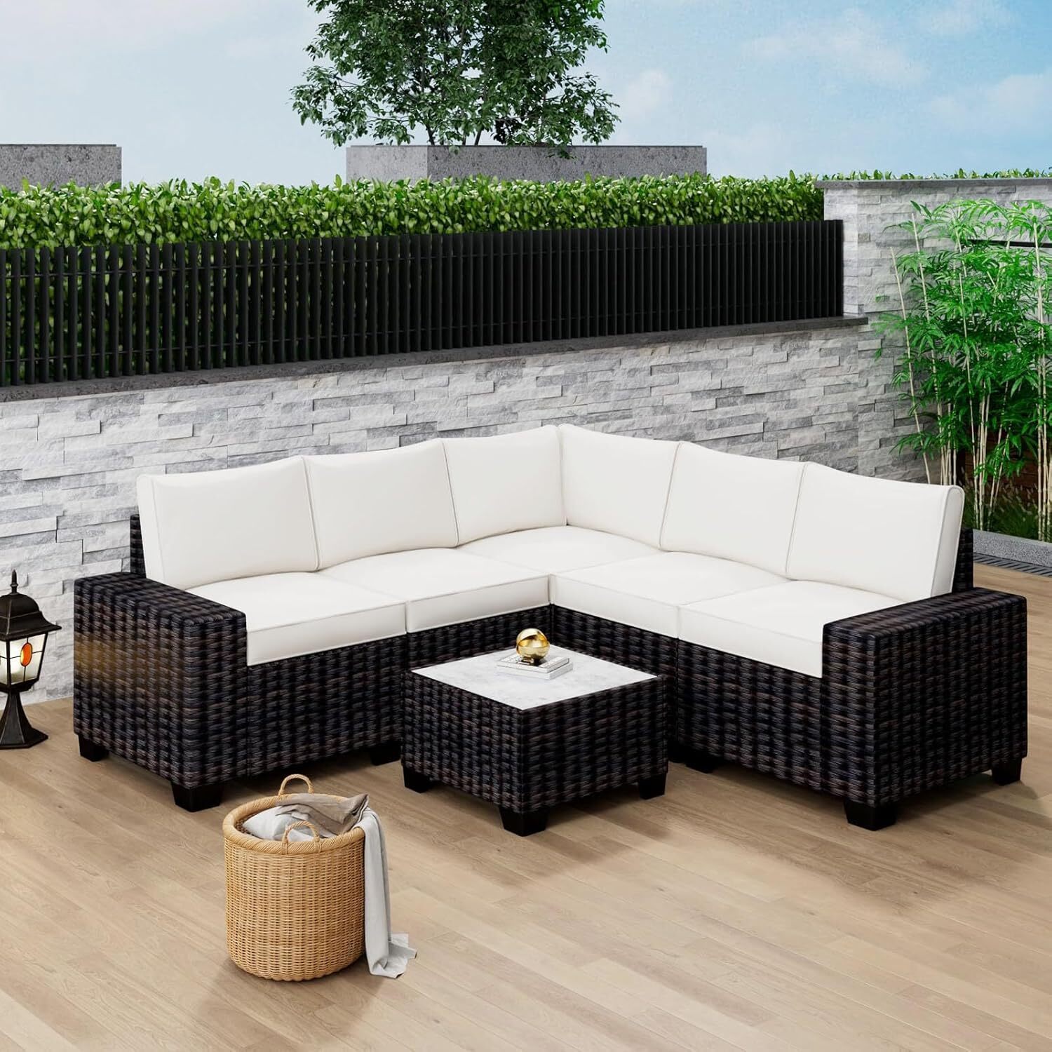 6-Piece Modular Outdoor Sectional Set, PE Rattan, UV/Weatherproof w/Coffee Table