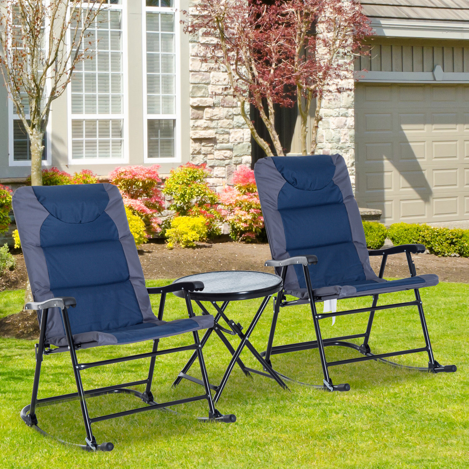 2PC/3PC Folding Outdoor Rocking Chair Table Set Oxford Garden Bistro Set Camping