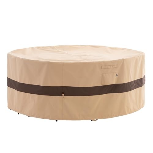 Round Patio Furniture Cover, 110″ D x 31″ 110″Dia x 31″H, Round Beige & Coffee