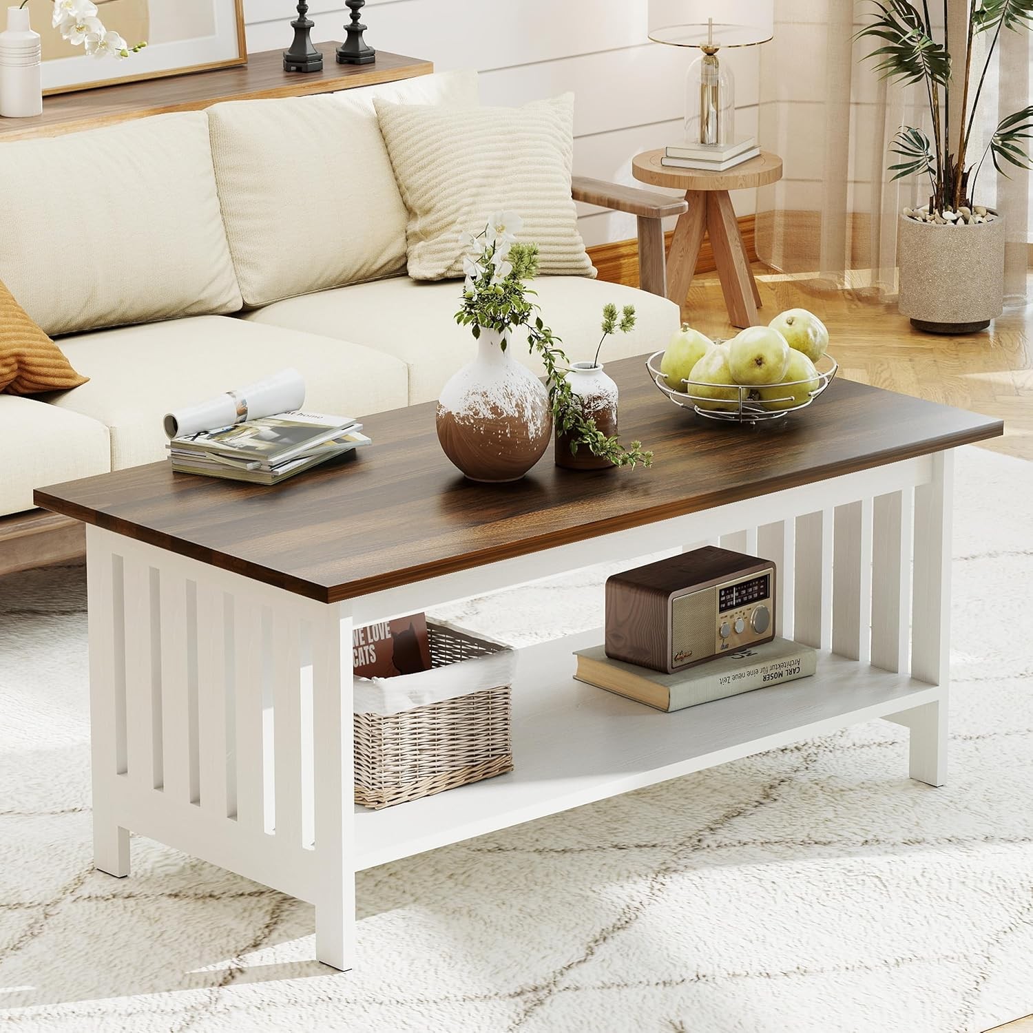 39.4″ Farmhouse Coffee Table – Coffee Tables for Living Room,