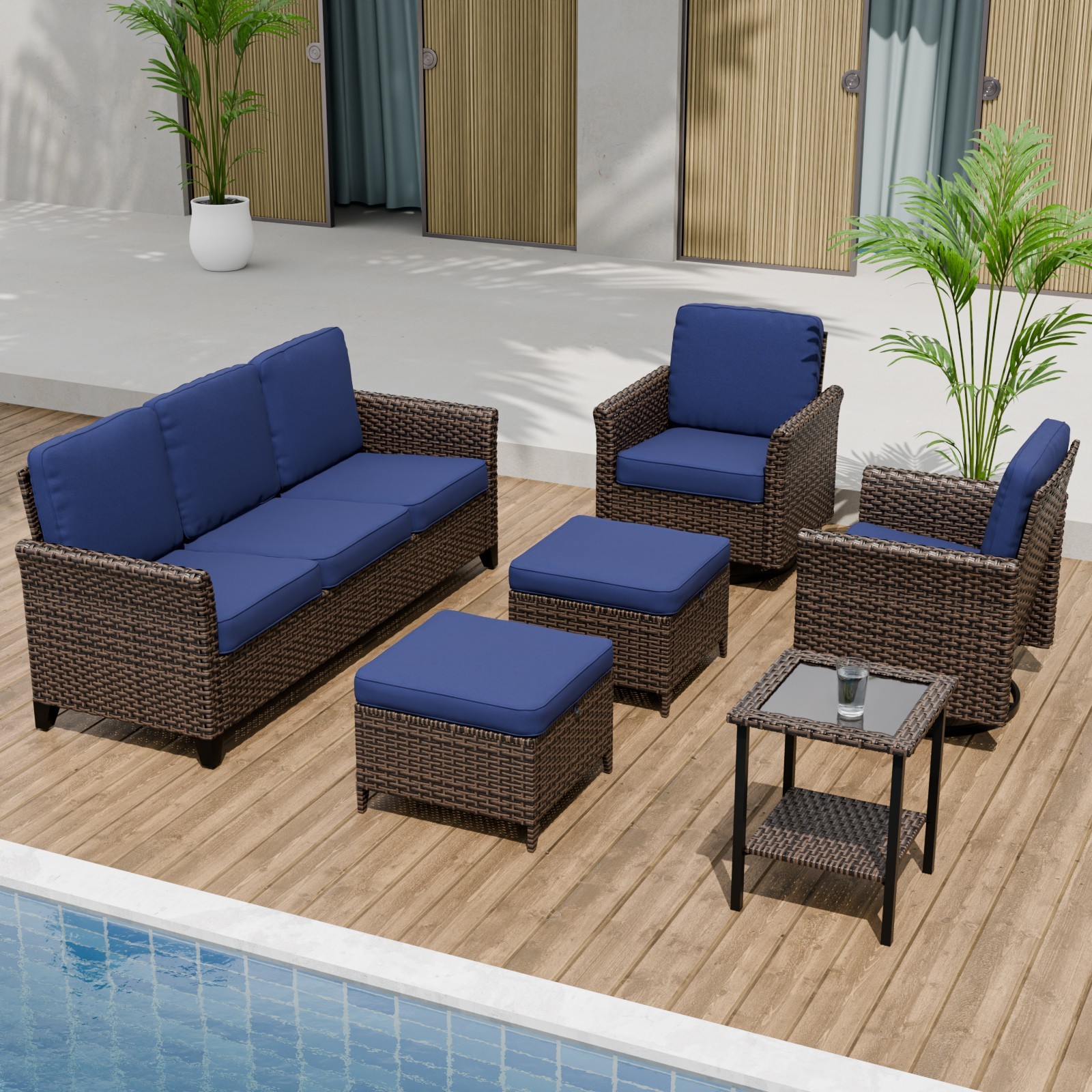 EAGLE PEAK Wicker Outdoor Patio Furniture Set with Couch Swivel Chairs Ottomans