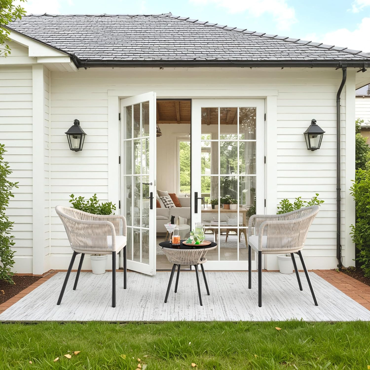 Devoko Patio Furniture Set 3 Pieces Rope Woven Bistro Set Outdoor Conversation S