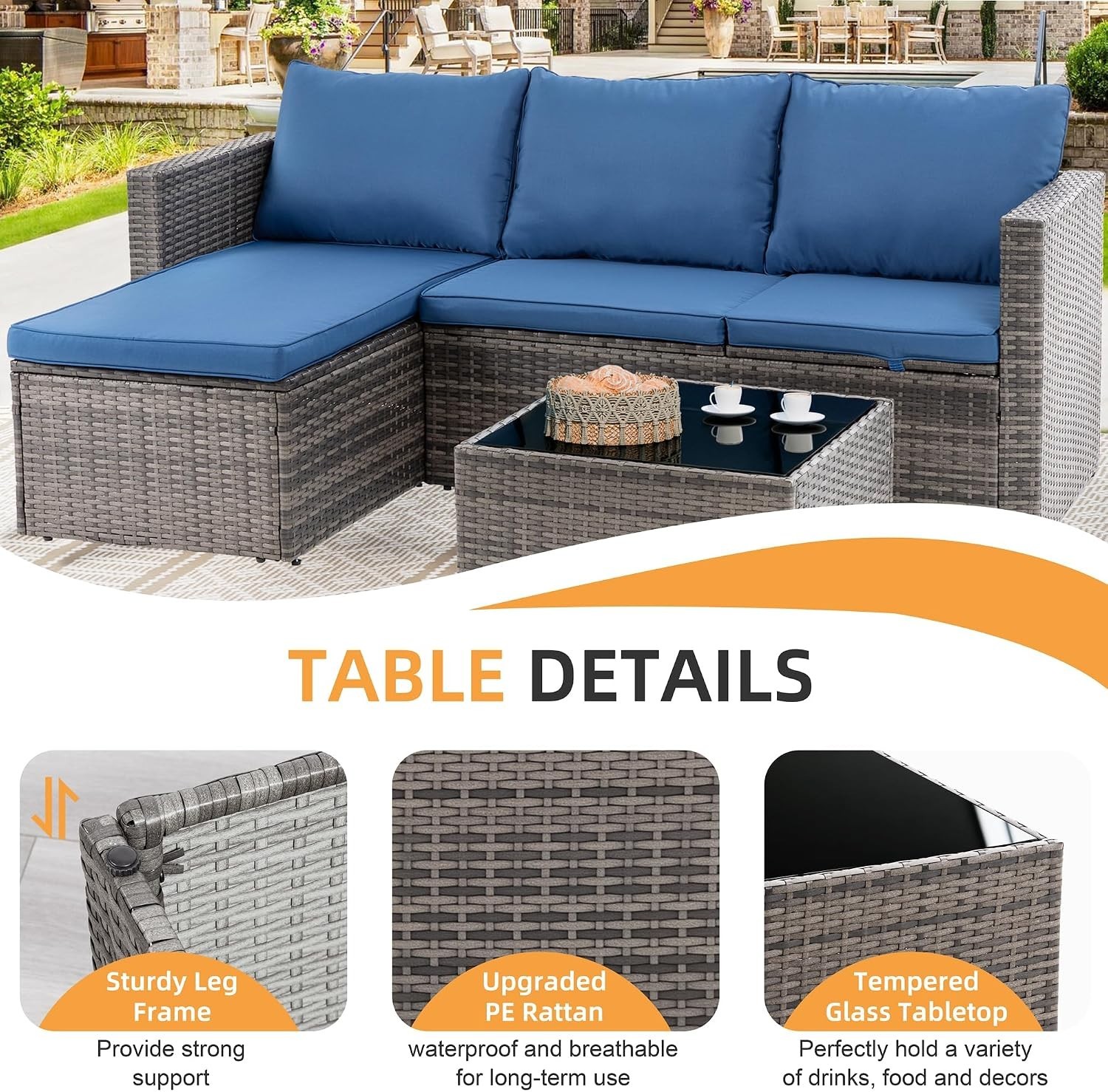 Shintenchi 4PC 2-in-1 Patio Furniture Set Wicker Sofa & Table All Weather