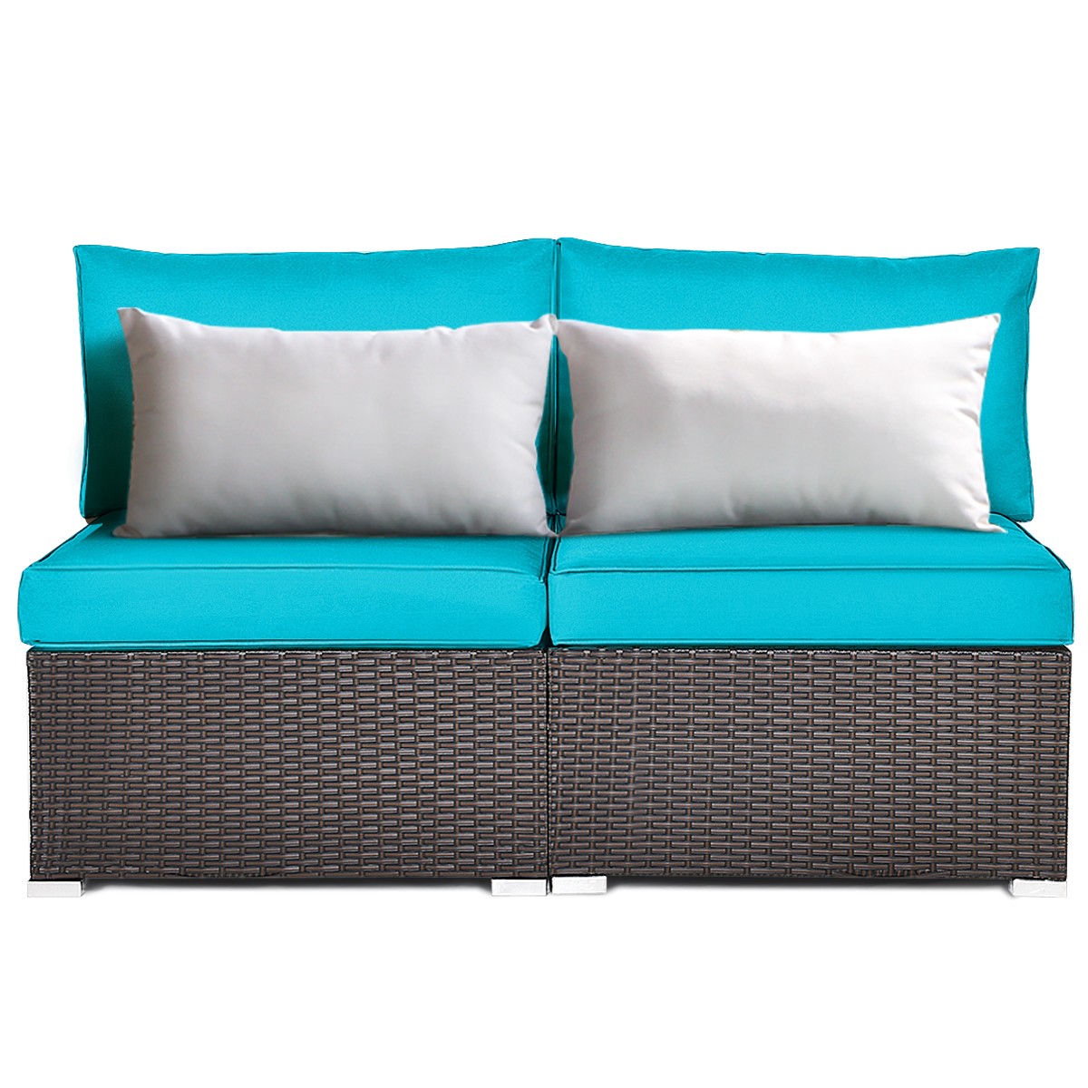 Patio 2PCS Rattan Armless Sofa Sectional Furniture Conversation Set Turquoise