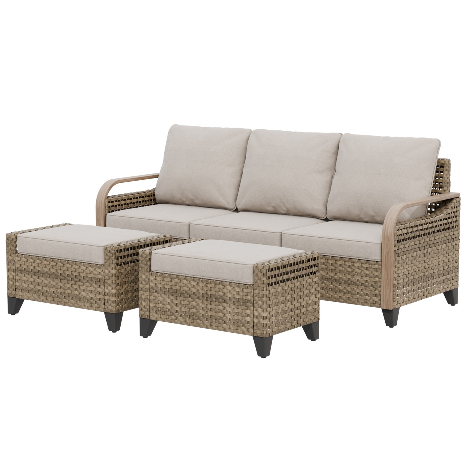 EAGLE PEAK Modern 3PCS Outdoor Patio Furniture Set Wicker Sofa Set