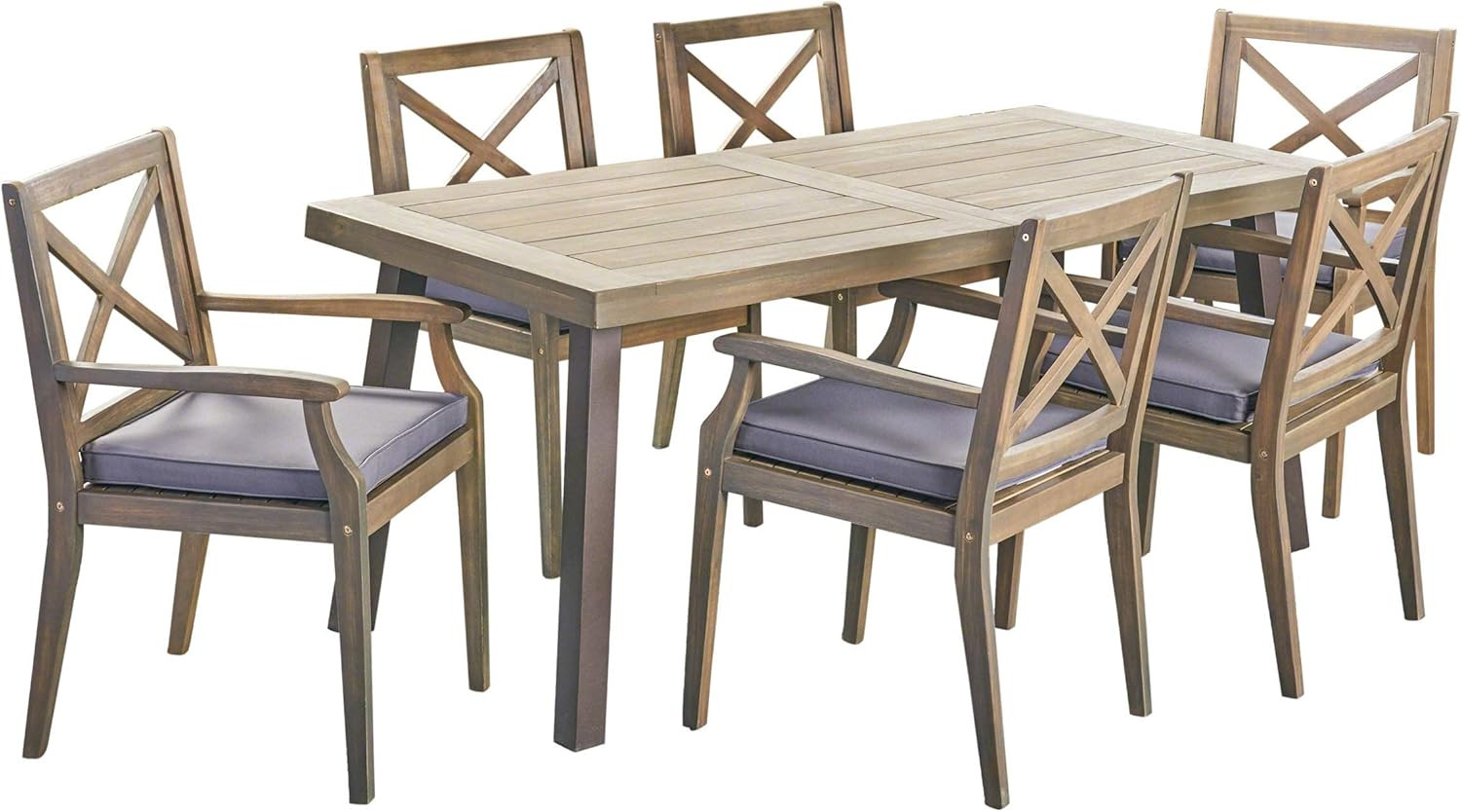 Stylish 7-Piece Acacia Wood Dining Set with Rustic Metal and Gray Finish