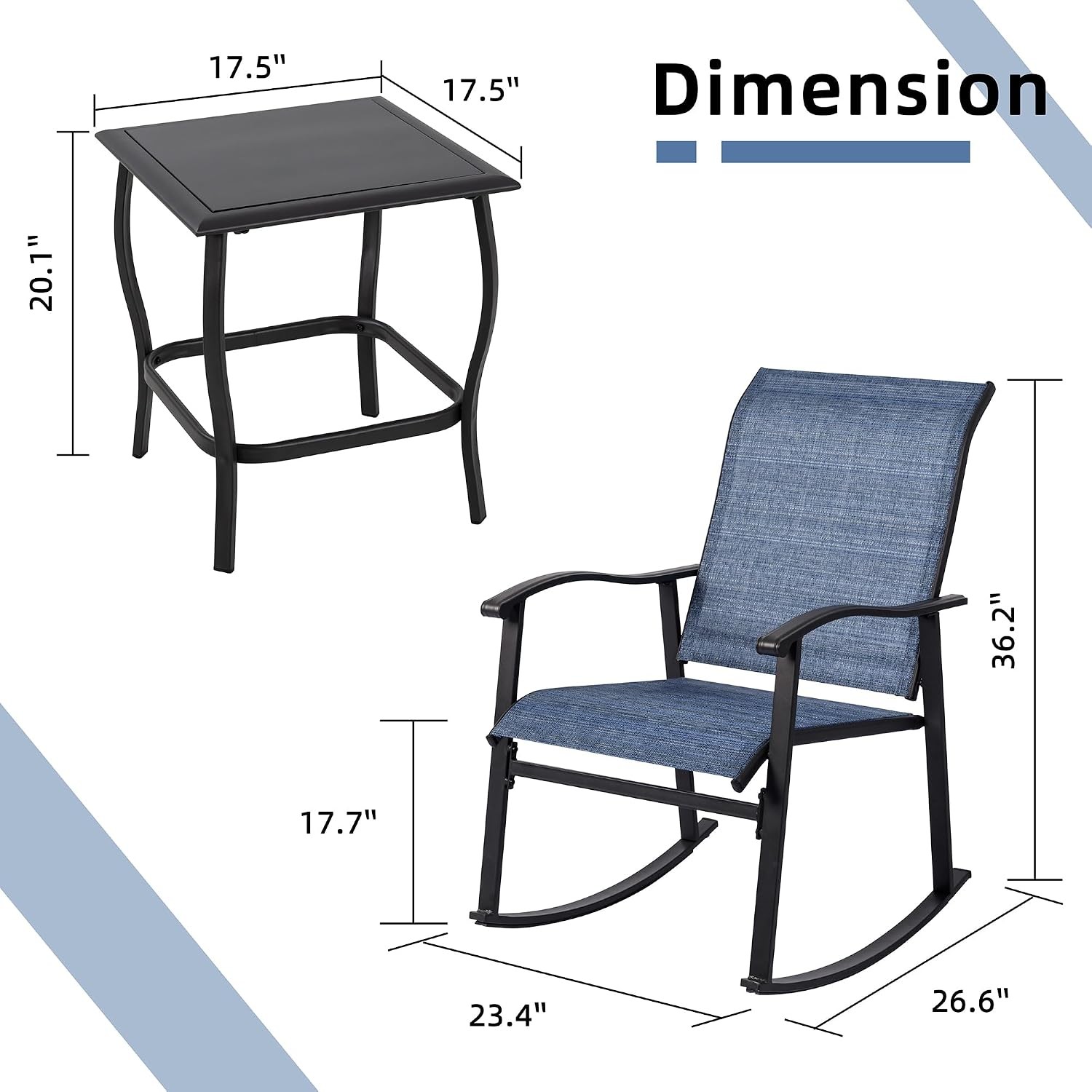 3 Piece Outdoor Rocking Bistro Set Textilene Fabric Small Patio Furniture Set