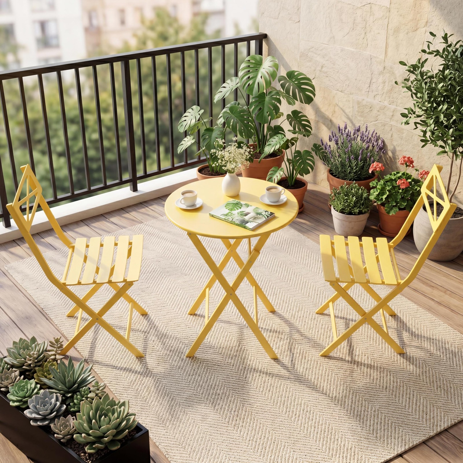 3pcs Folding Bistro Set ,Outdoor Patio Furniture Set All-Weather Table and Chair