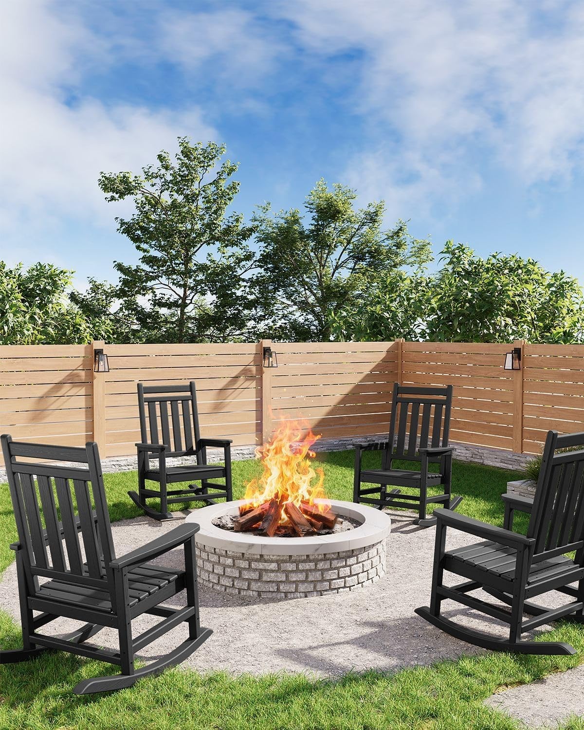 Set of 3 HDPE Rocking Chairs w/ Side Table High Back 350 lbs Patio Porch Rockers