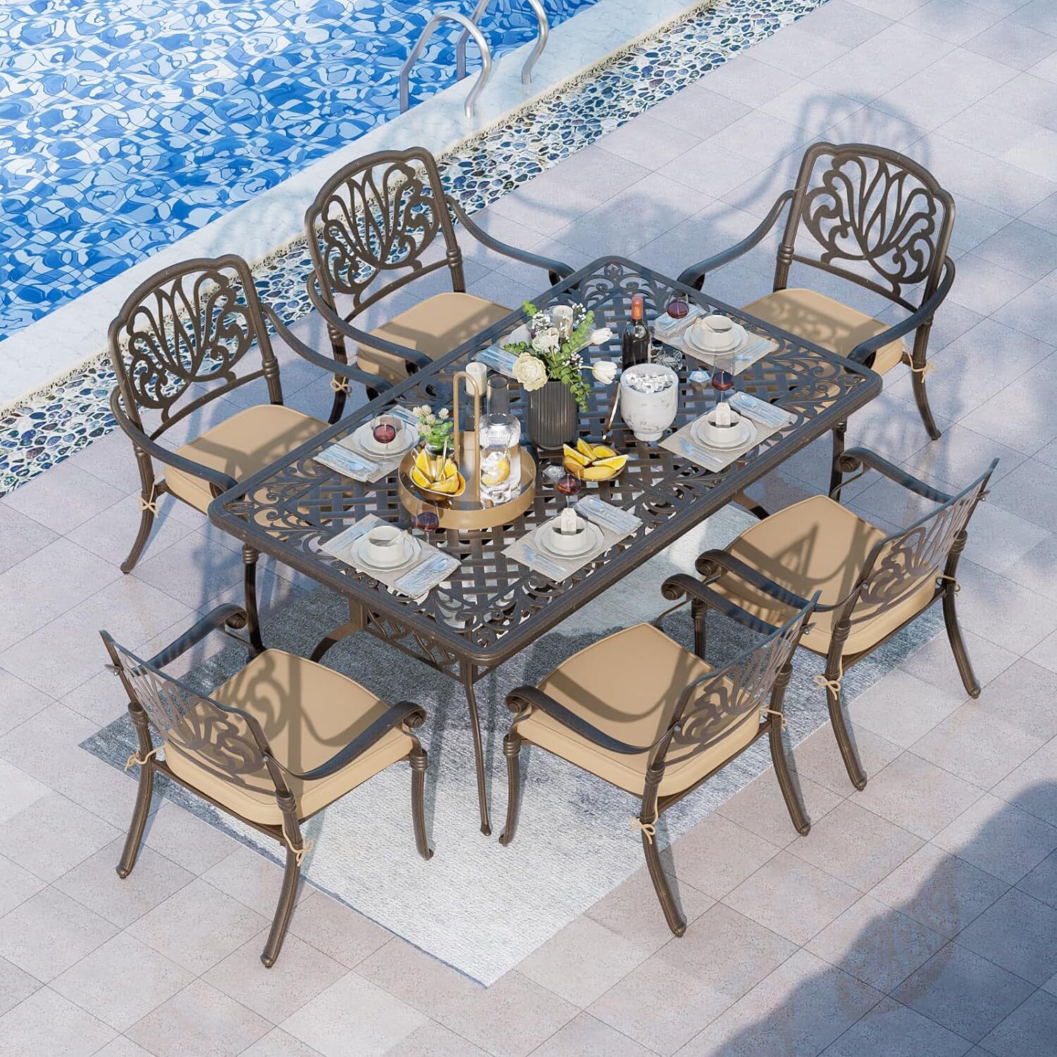7 Piece Patio Dining Set Outdoor Dining Set Cast Aluminum Furniture Set