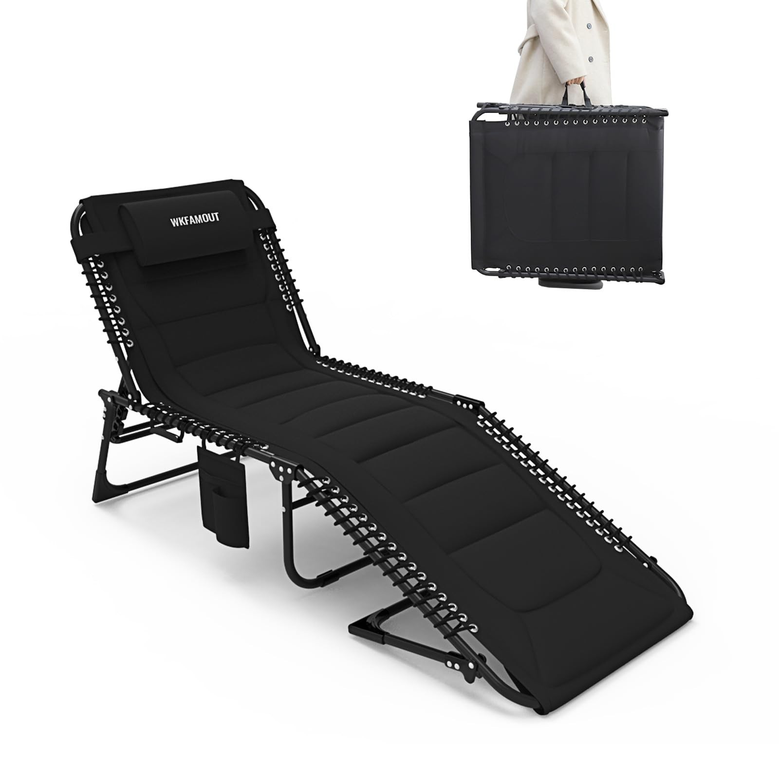 WKFAMOUT Outdoor Folding Lounge Chair Padded for Adults 74.80*23.23, Black_s