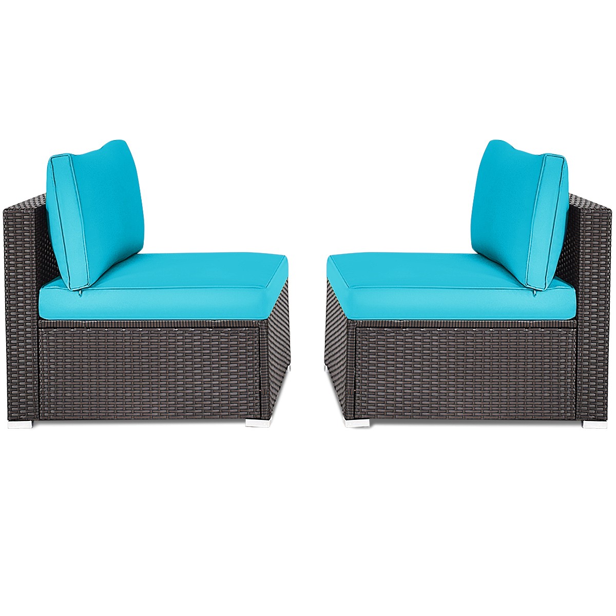 2PCS Patio Rattan Armless Sofa Sectional Furniture Conversation Set Turquoise