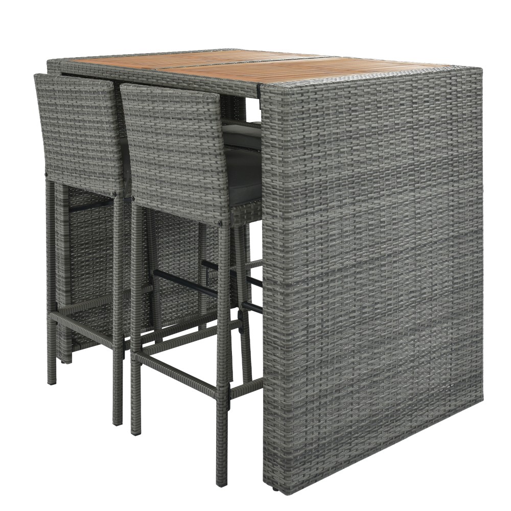 5-Piece Outdoor Patio Wicker Bar Set – Bar Stools w/ Non-Slip Feet & Cushions