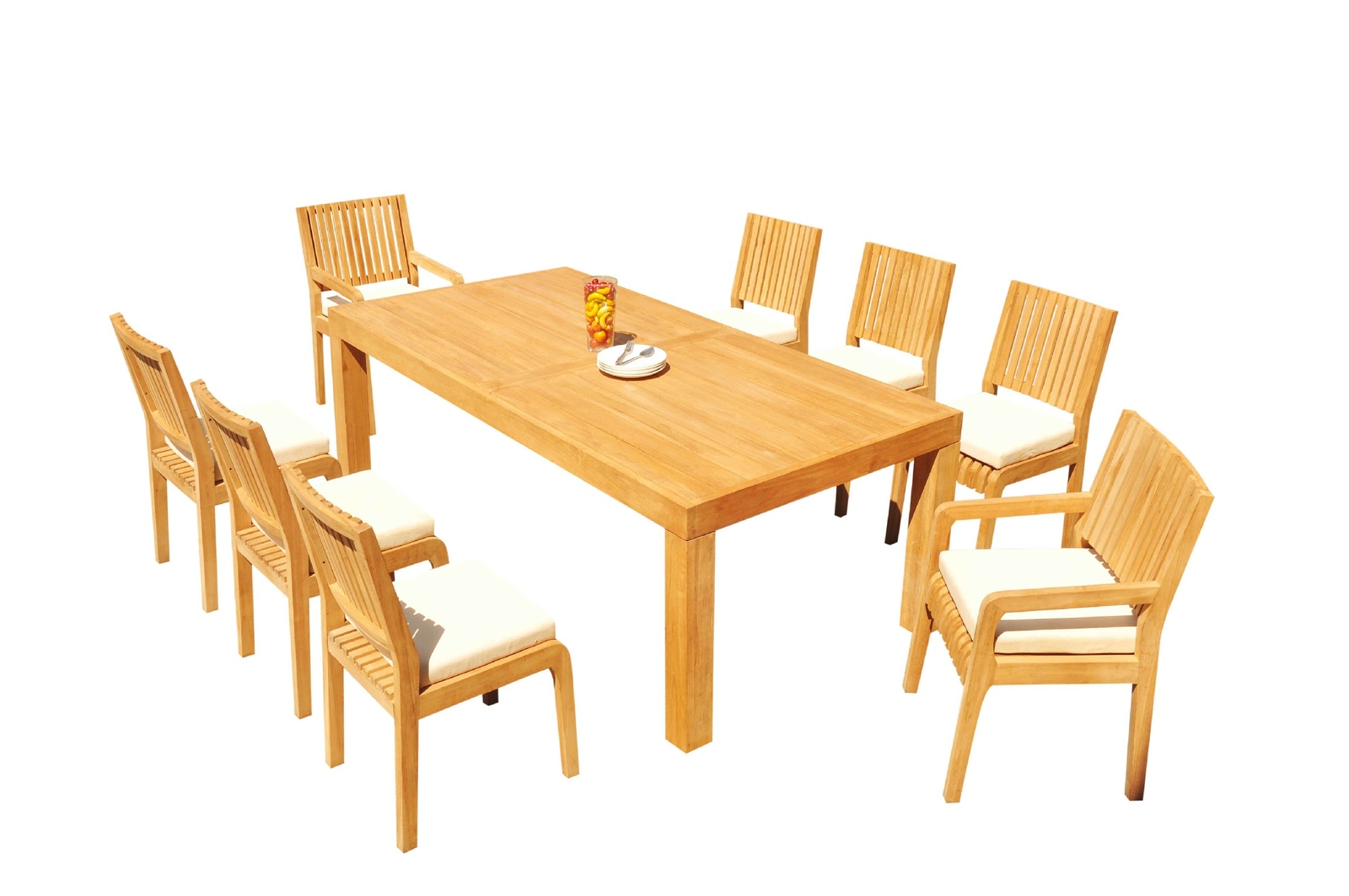 A-Grade Teak 9pc Dining 86″ Canberra Rectangle Table Maldives Chair Set Outdoor