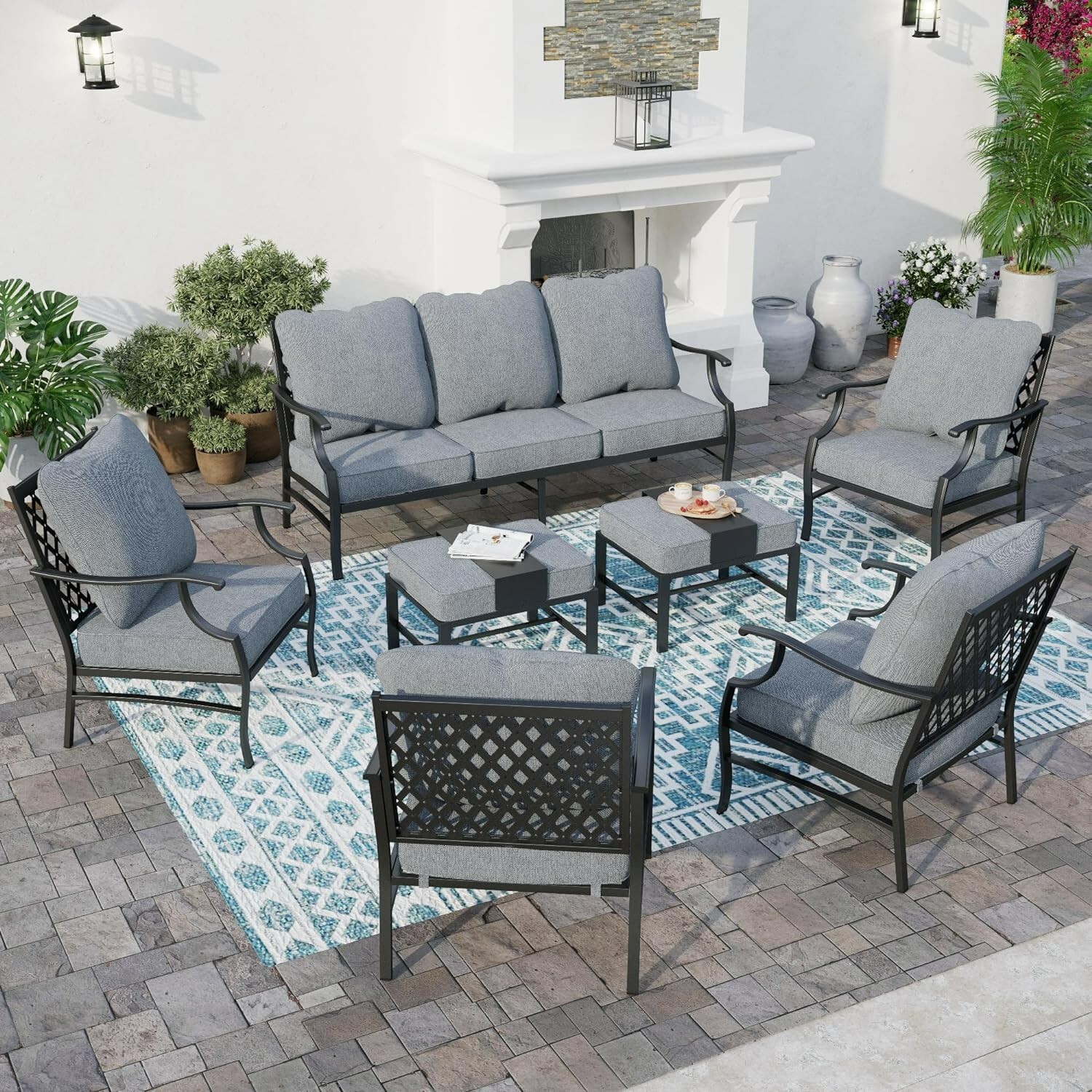 9 Seat Outdoor Sectional Sofa Set with Ottoman Patio Sofa with Thick Cushion