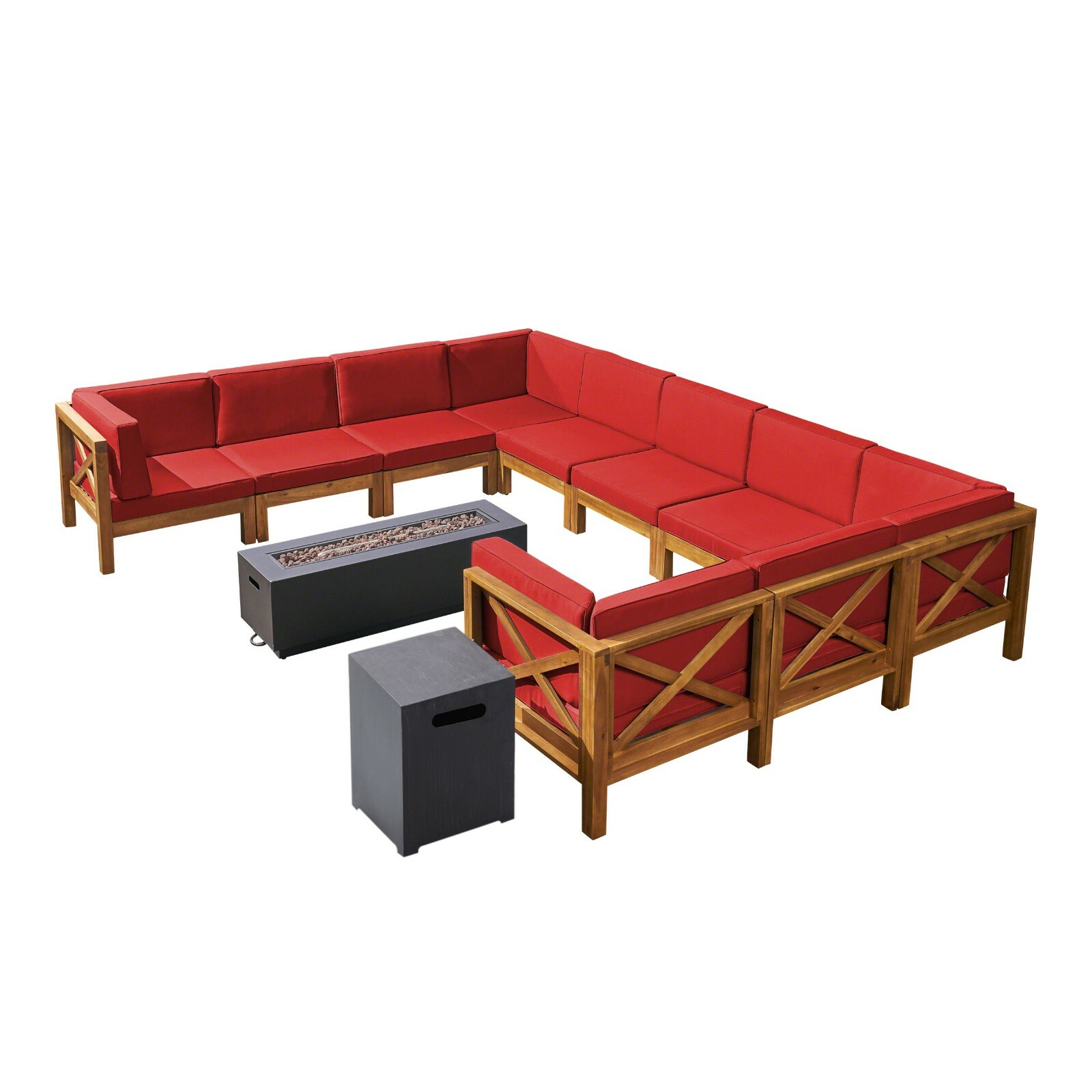 Lorelei Outdoor Sectional Sofa Set with Fire Pit 12-Piece 10-Seater Acacia Wood