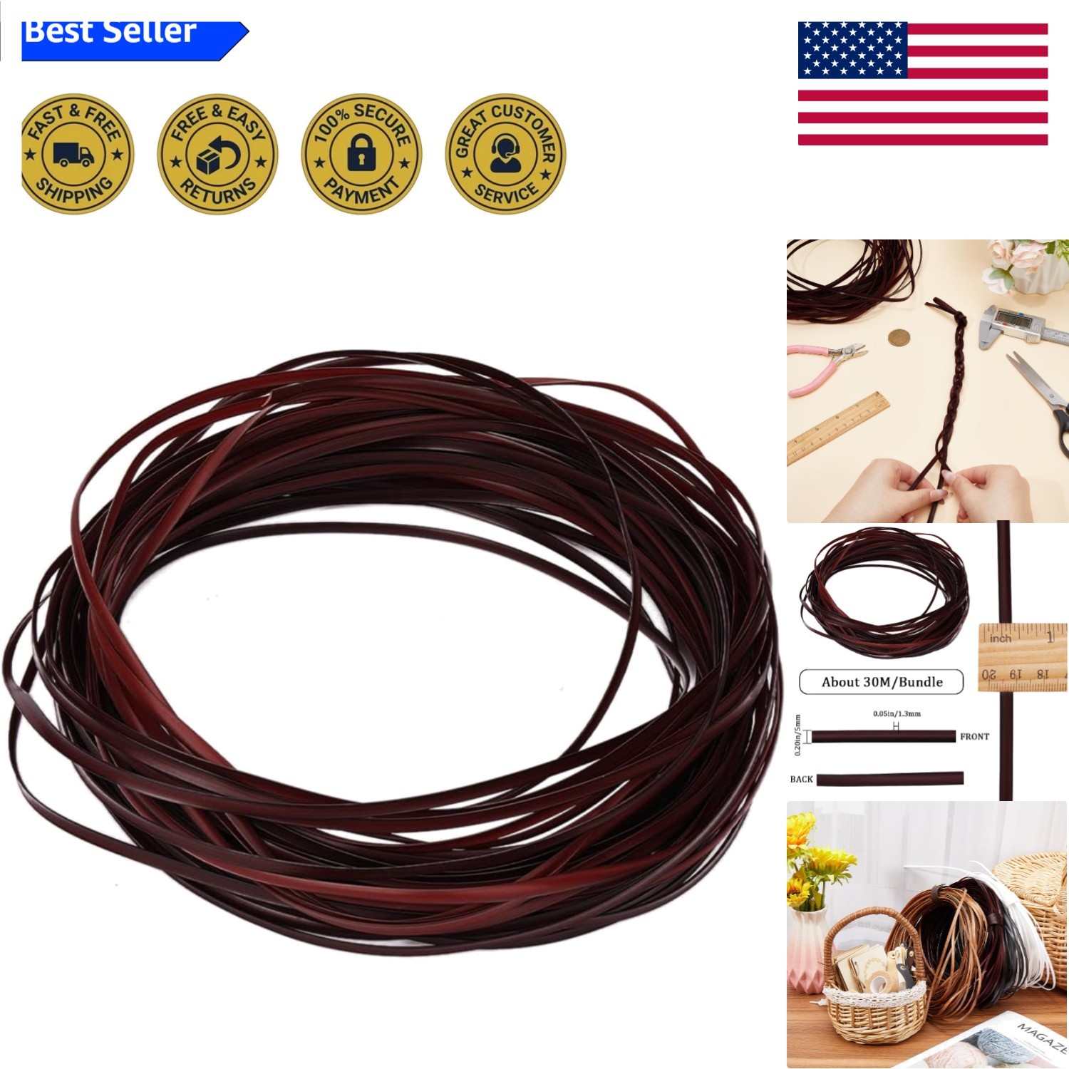 30m Synthetic Rattan Weaving Material – Durable Repair Kit for Crafting & Decor