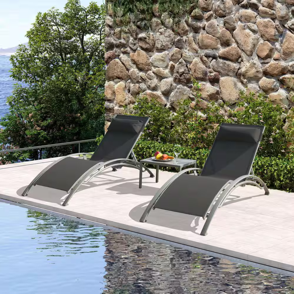 2-Piece Outdoor Chaise Lounge Set with Side Table, Adjustable and All-Weather De
