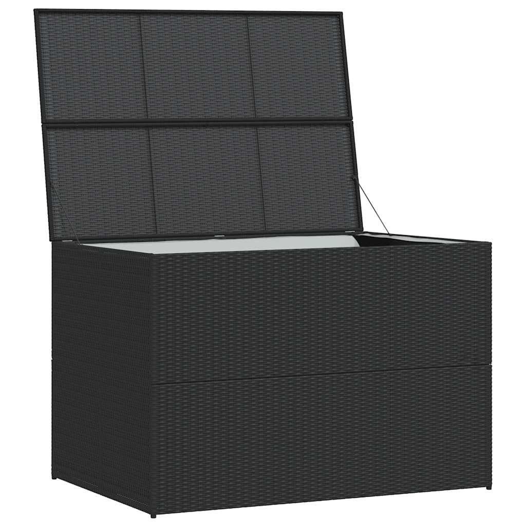 vidaXL Outdoor Patio Storage Box, Weather- Black Poly Rattan Chest, with Inbuilt