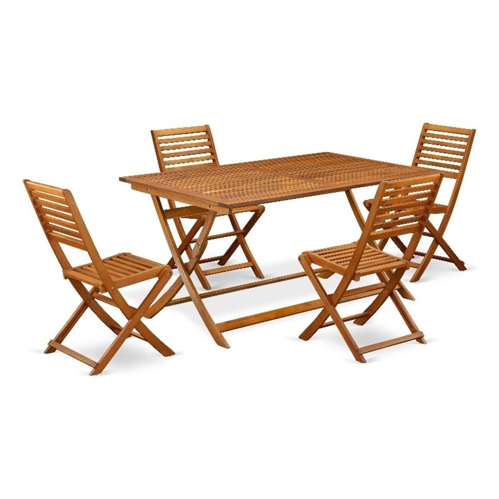 AEBS5CWNA – Bistro Table with 4 Arms Less Folding Chairs – Natural Oil Finish