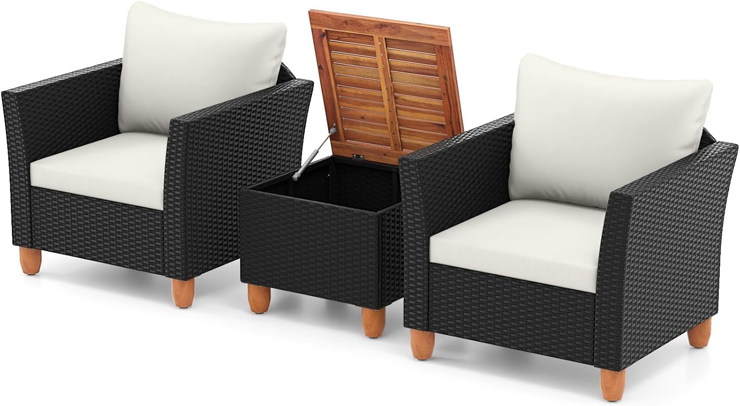 3 Pieces Patio Porch Furniture Set, PE Rattan Wicker Chair Conversation Set with