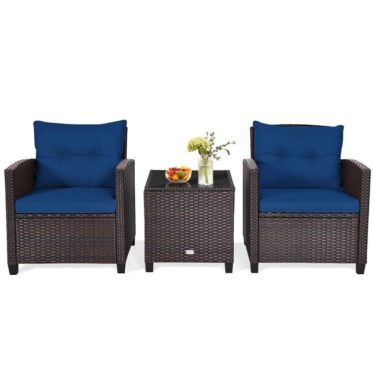 Outdoor Rattan Chairs Table Conversation Set Patio Furniture Sturdy Steel Frame