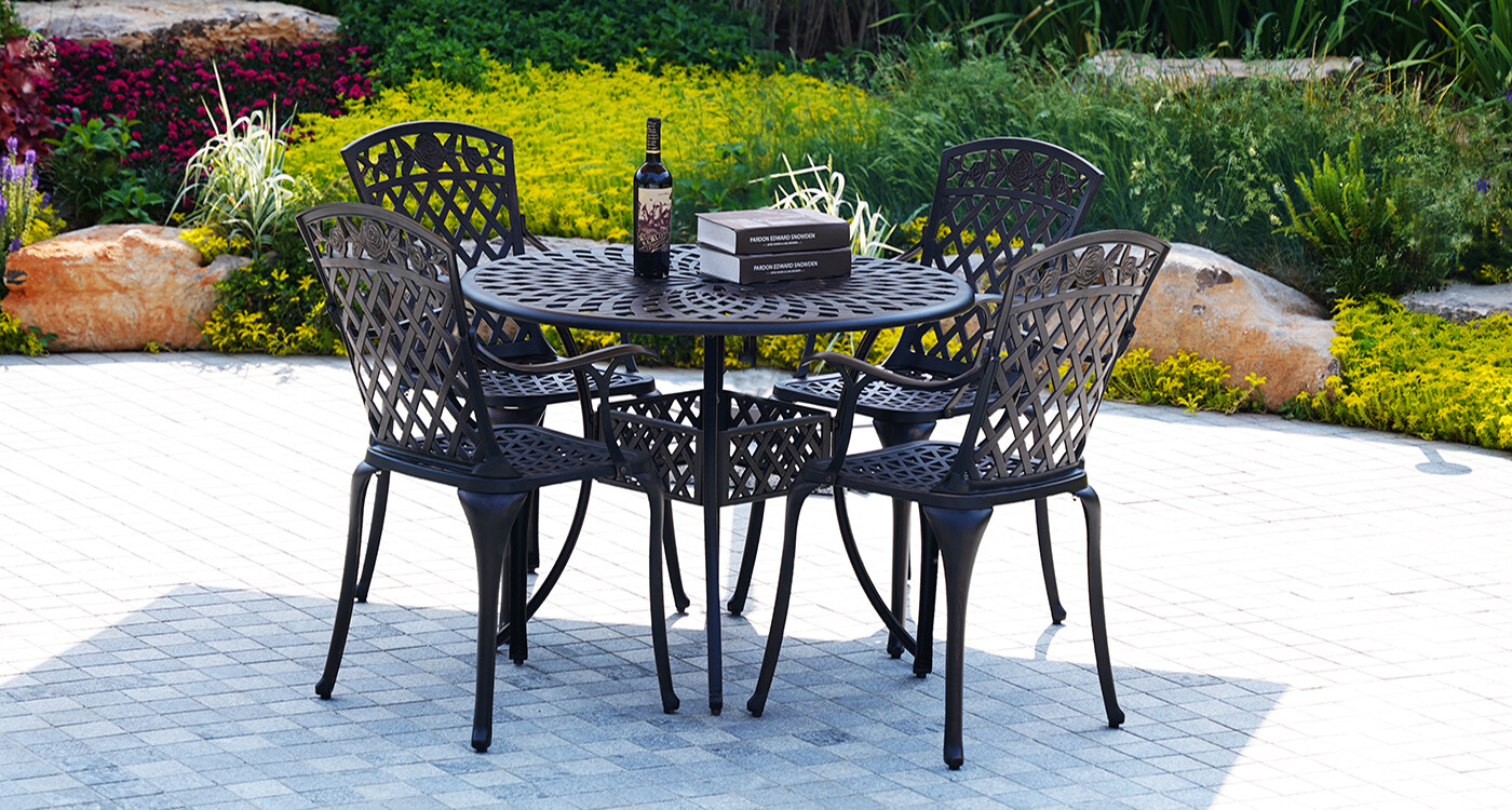 Withniture 5 Piece Patio Dining Set Patio 42″Table and Chairs Set of 4,Bronze