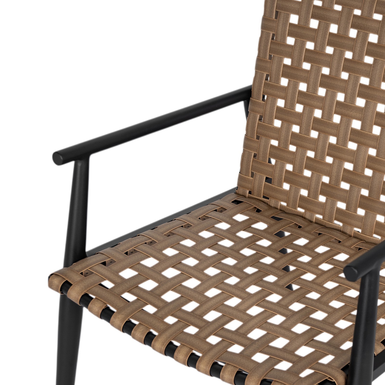 Modern Outdoor Chat Set: 2 PE Rattan Chairs + Black Steel & Glass Side Table