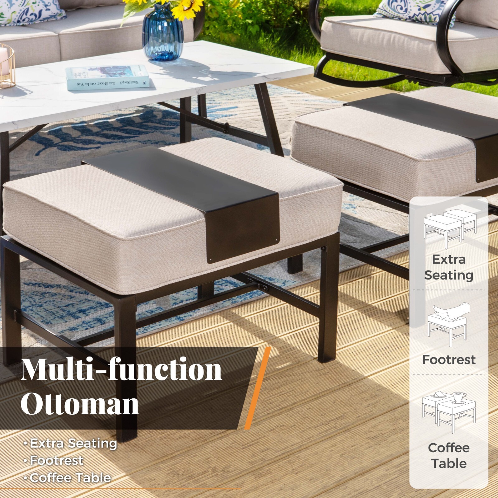 Patio Conversation Sofa Sets Outdoor Furniture Set with Rocking Chairs Ottoman