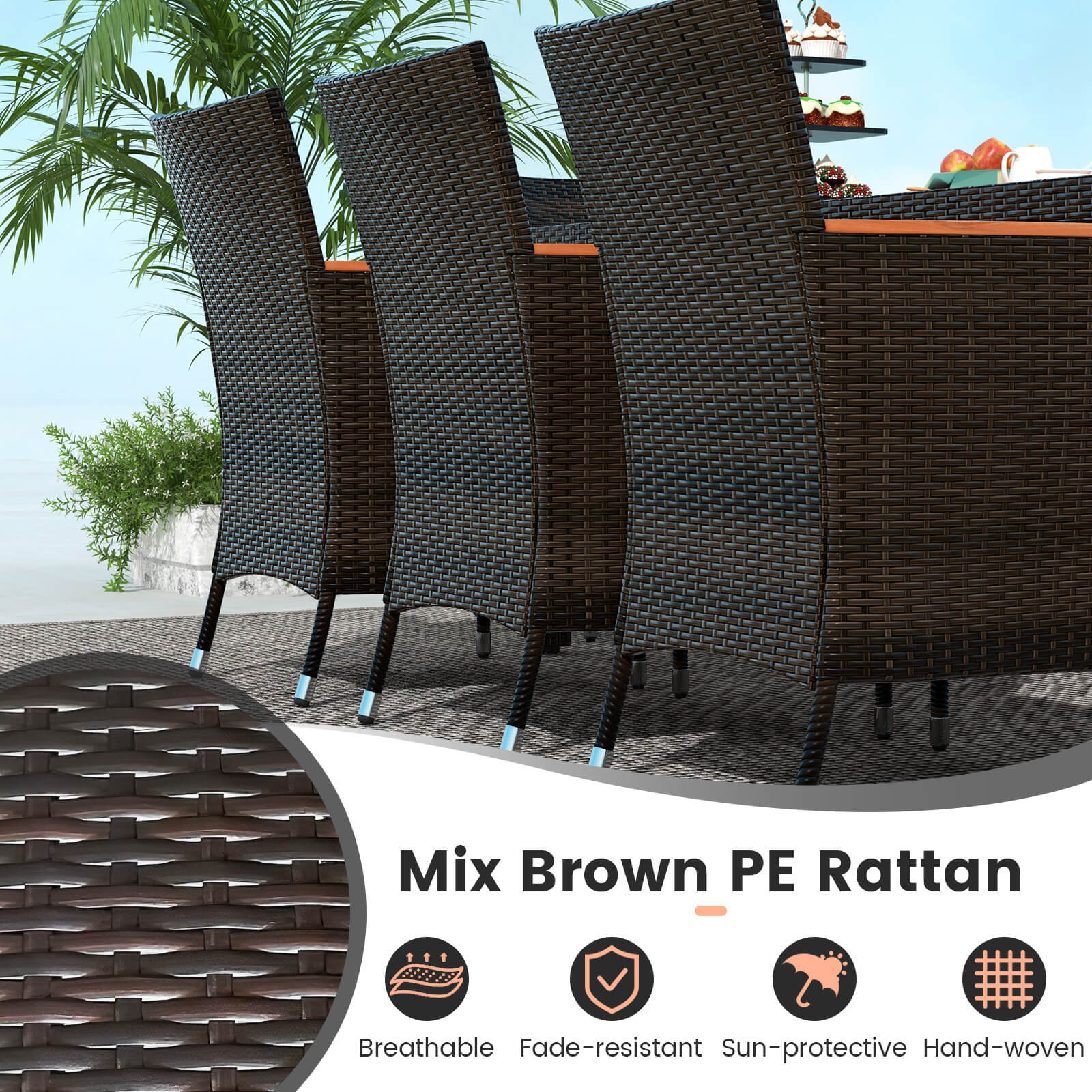 11 PCS Patio Dining Set with 15ft Double-Sided Patio Umbrella (Base Included)
