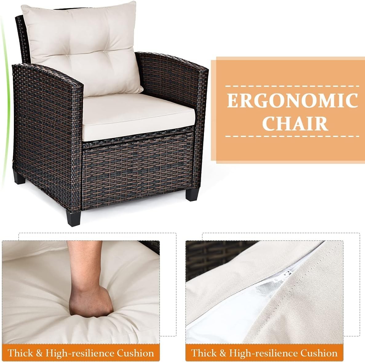 Modern 3-Piece Patio Furniture Set w/ Washable Cushions
