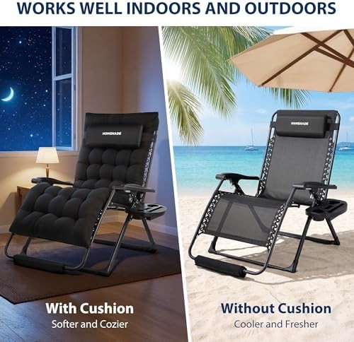 HOMSHADE Oversized Zero Gravity Chair, 33In XXL Outdoor Recliner Chair w/Removab