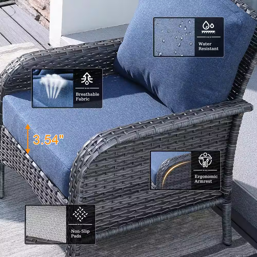 Denali Gray 4-Piece 4-Seat Wicker Modern Outdoor Patio Conversation Sofa Seating