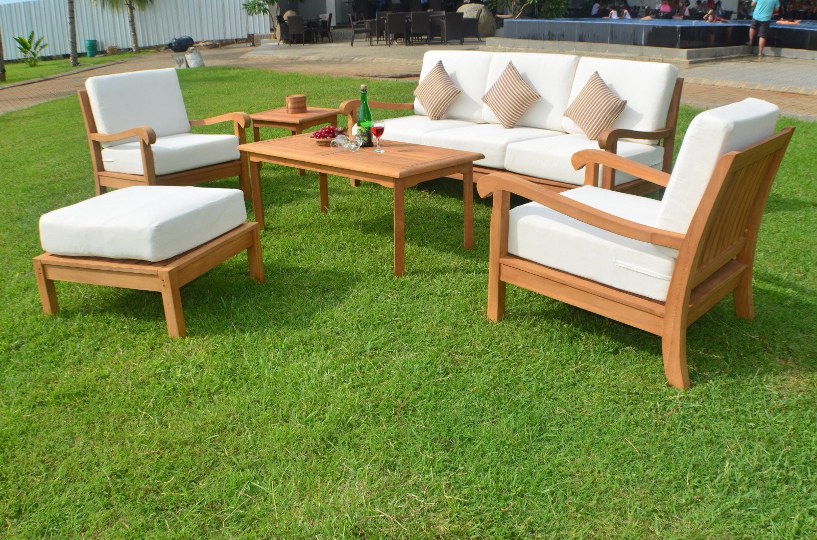 6 PC LARGE TEAK WOOD GARDEN INDOOR OUTDOOR PATIO SOFA SET FURNITURE POOL NAPA