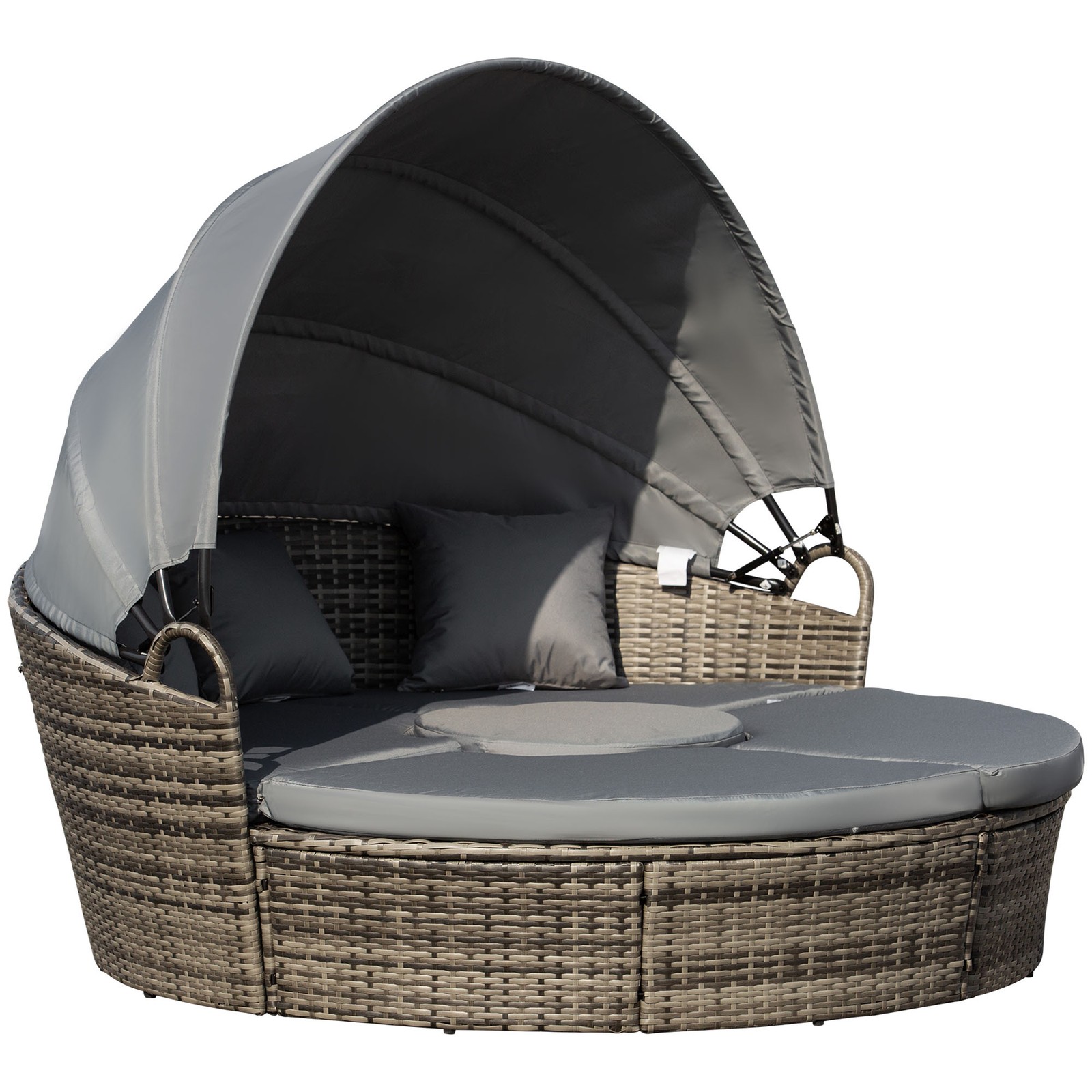Outdoor Convertible Daybed, 4pc Furniture Set, Sofa, Coffee Table, Chairs, Beige